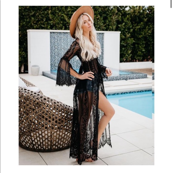 SHIPS NOW✨ black lace maxi duster kimono coverup - Picture 8 of 10